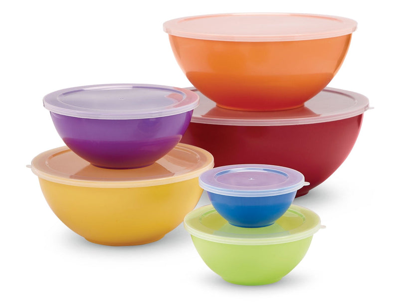 Plastic Mixing Bowl Set with Lids, Assorted Sizes, 6-pk H7148