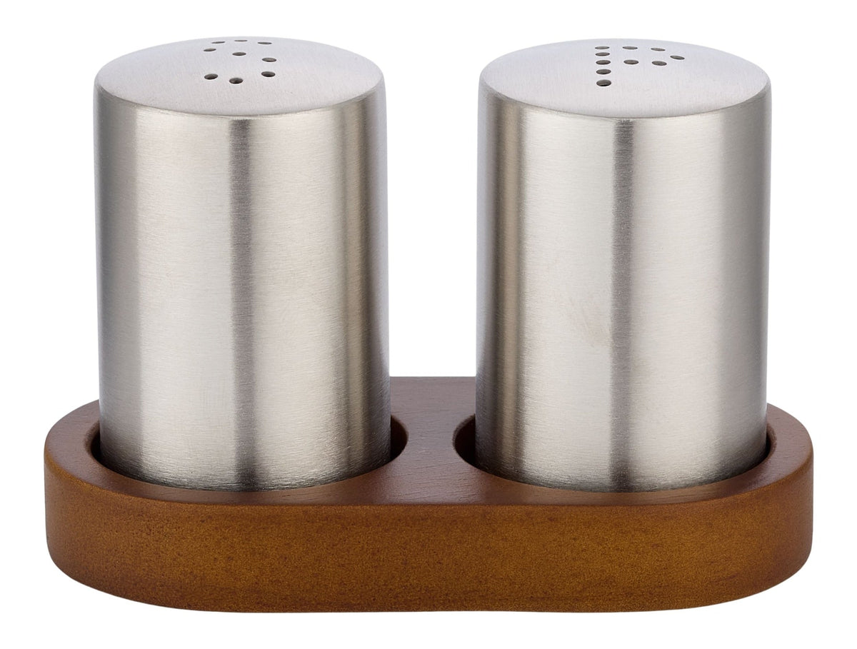 Stainless Steel Salt & Pepper Shaker Set with Tray