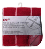 Terry Cotton Checkered Dishcloths, 12-in x 12-in, Red, with Scrubber, 6-pk