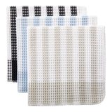 Waffle Checkered Cotton Dish Cloths, Black, Grey & Blue, 14-in, 12-pk