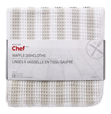 Waffle Checkered Cotton Dish Cloths, Black, Grey & Blue, 14-in, 12-pk