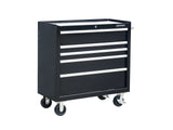 5-Drawer Powder-Coated Steel Tool Cabinet, Black, 36-in
