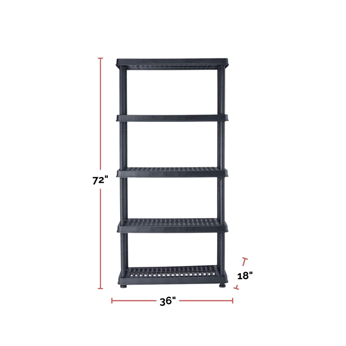 Adjustable 5-Shelf Resin/Plastic Storage Rack/Shelving Unit, 36 x 18 x 72-in
