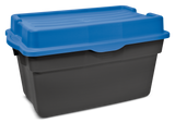 Heavy Duty Stackable Storage Box with Hinged Lid, 132-L, Black/Blue