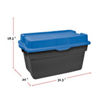 Heavy Duty Stackable Storage Box with Hinged Lid, 132-L, Black/Blue