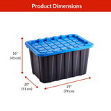 Heavy Duty Stackable Storage Box with Lid, 102-L, Black/Blue
