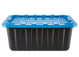 Heavy Duty Stackable Storage Box with Lid, 70-L, Black/Blue
