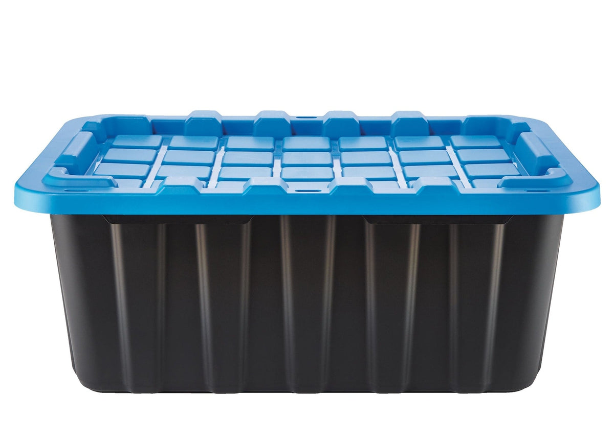 Heavy Duty Stackable Storage Box with Lid, 70-L, Black/Blue
