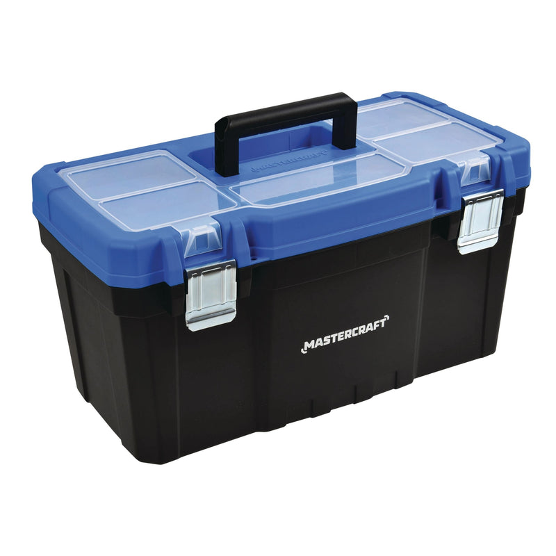 Portable Plastic Tool Box with Removable Tray & Tray Top, Blue, 22-in H6286