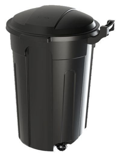 Resin Circular Wheeled Outdoor Garbage Can with Lid, Black, 121-L F6690