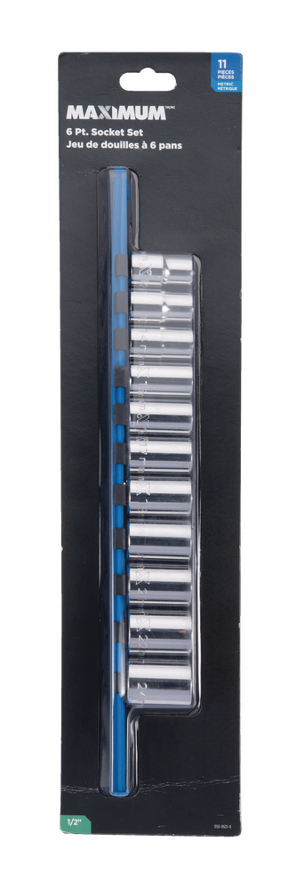 MAXIMUM 1/2-in Drive 6 Pt. Socket Set, Metric, Nickel-Chrome Plating, 11-pc F2901