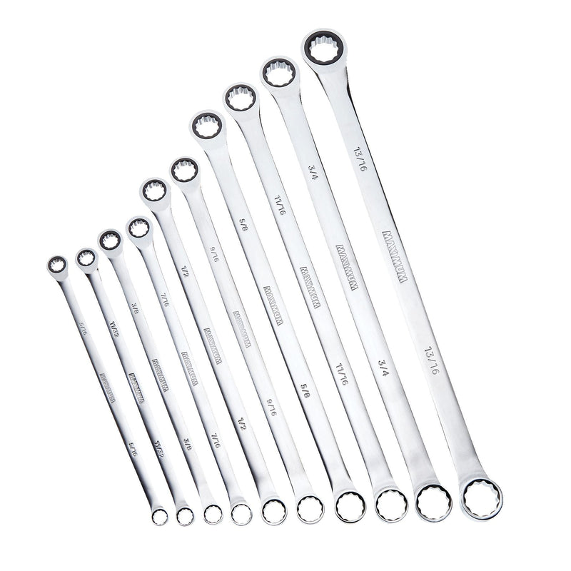MAXIMUM Extra-Long Double Box-End Ratcheting Wrench Set, SAE, 10-pk D8845