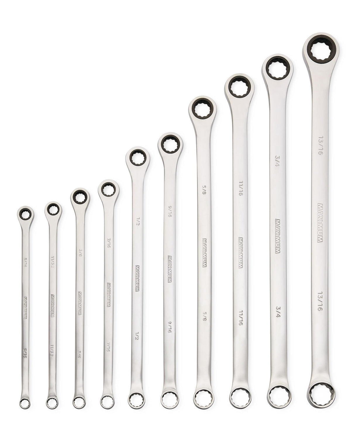 MAXIMUM Extra-Long Double Box-End Ratcheting Wrench Set, SAE, 10-pk
