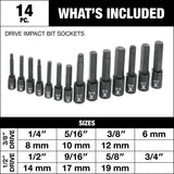 MAXIMUM Hex Impact Socket & Bit Socket Set, 14-pc, SAE/Metric