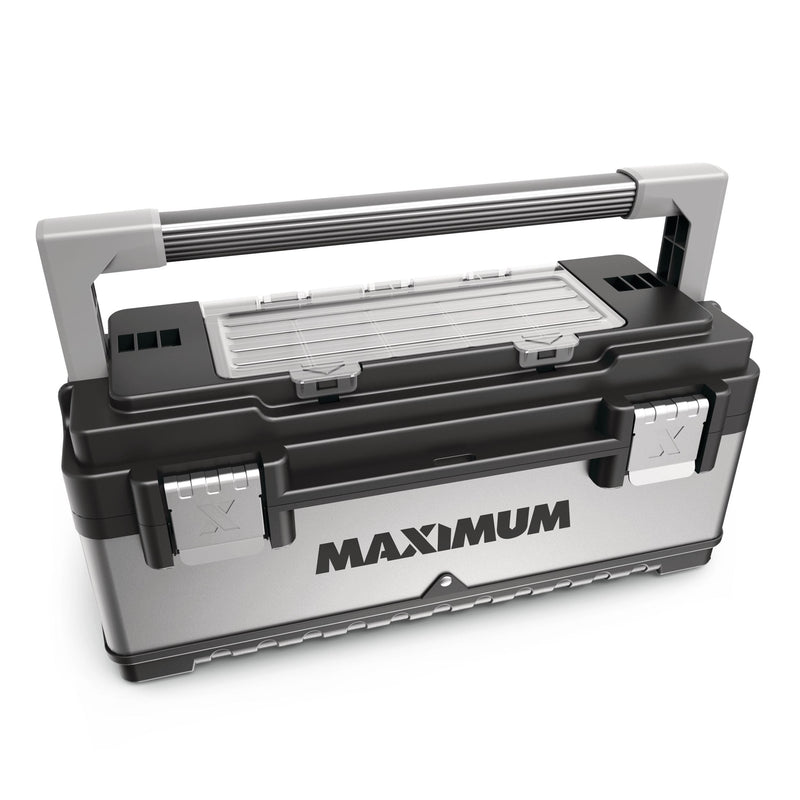 MAXIMUM Portable Plastic & Metal Tool Box with Removable Tray & Organizer, Black, 20-in I2249