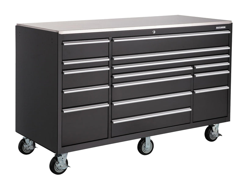 MAXIMUM Rolling Tools Storage Cabinet with 15 Drawers, Black, 72-in x 30-in G4402