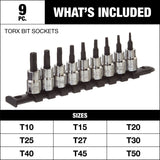 MAXIMUM Star-drive Bit Socket Set, Heat Treated, 9-pc