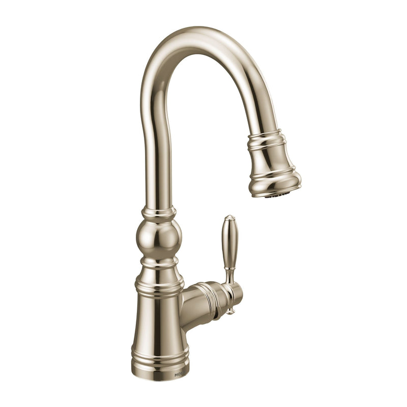 Weymouth Single Handle High Arc Pull Down Sprayer Kitchen Faucet with Power Clean, Polished Nickel D9583
