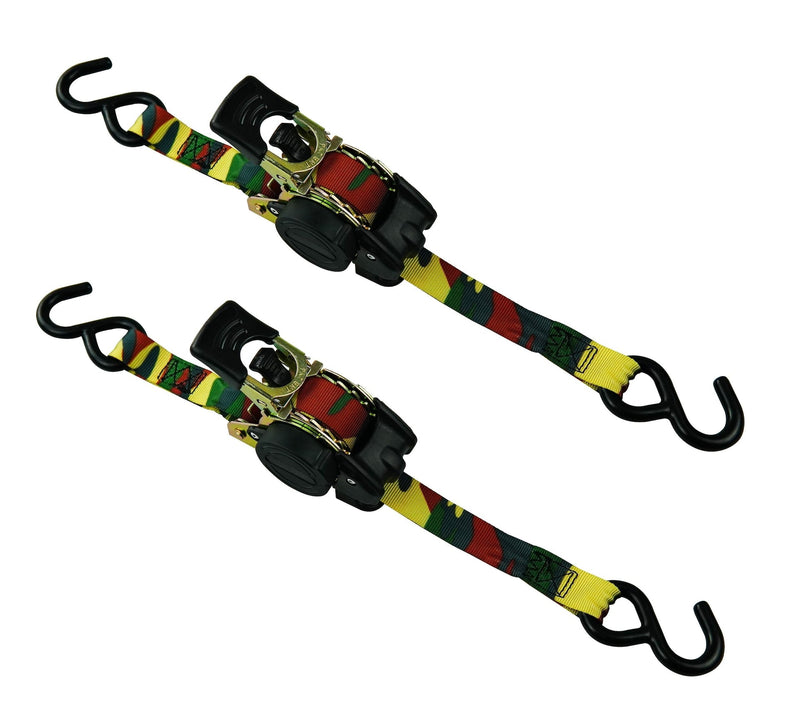 1,200-lb Retractable Camo Ratchet Tie Down Straps, 1-in x 10-ft, 2-pk S178