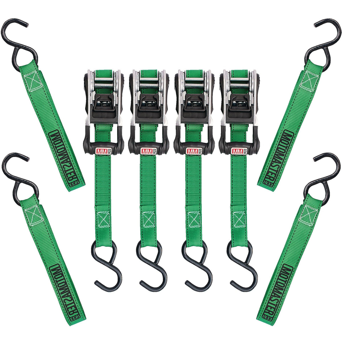 1,500-lb Ratchet Tie Down, with Padded D-Handle, 1-in x 14-ft, 4-pk, Green