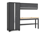 Bold 3.0 Series All-in-One Lockable Steel Garage Cabinetry Set with Bamboo Top, Grey, 90-in x 18-in x 72-in, 4-pc
