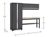 Bold 3.0 Series All-in-One Lockable Steel Garage Cabinetry Set with Bamboo Top, Grey, 90-in x 18-in x 72-in, 4-pc