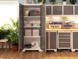 Bold 3.0 Series All-in-One Lockable Steel Garage Cabinetry Set with Stainless Steel Top, White/Platinum, 48-in x 18-in x 76.75-in, 5-pc