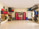 Bold 3.0 Series All-in-One Lockable Steel Garage Cabinetry Set with Stainless Steel Top, Black/Red, 48-in x 18-in x 76.75-in, 5-pc
