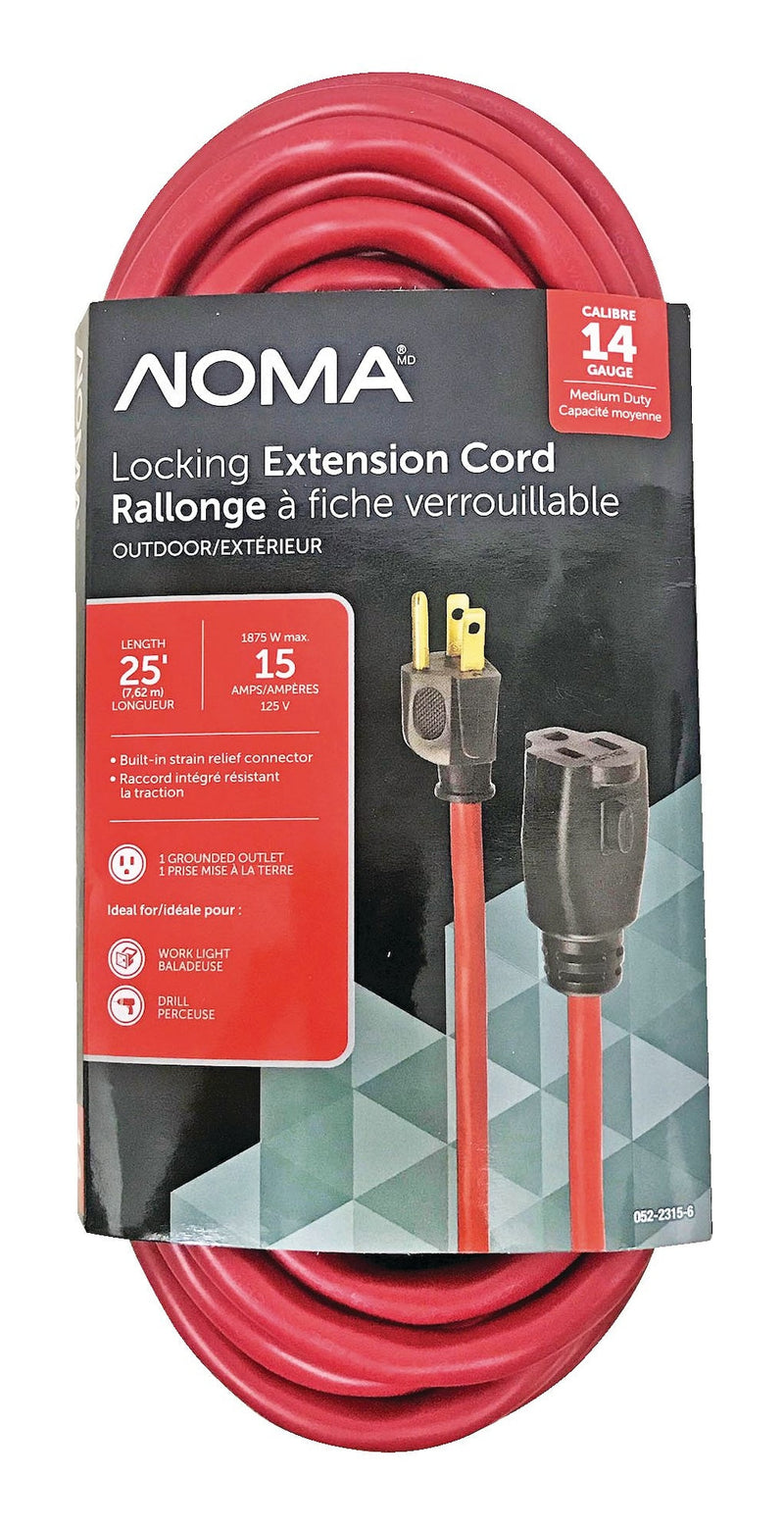 14/3 Outdoor Extension Cord with Grounded Outlet & Locking Connector, Red F7560