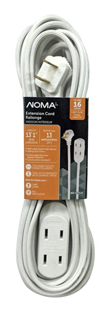 15-ft 16/2 Indoor Extension Cord, 3 Outlets, Flat Plug, White