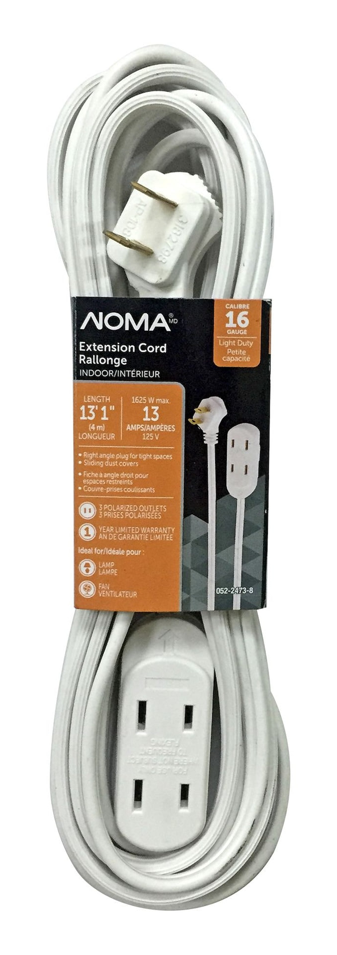 15-ft 16/2 Indoor Extension Cord, 3 Outlets, Flat Plug, White A5803