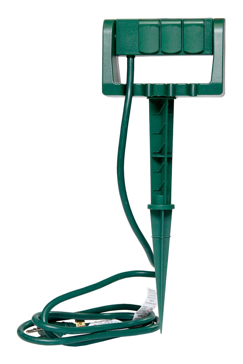 3-Outlet Outdoor Power Stake with 6-ft Cord, Green I2777