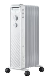 3-Setting Mechanical Oil Filled Heater with Adjustable Thermostat, Castors & Handle, 1500W, White