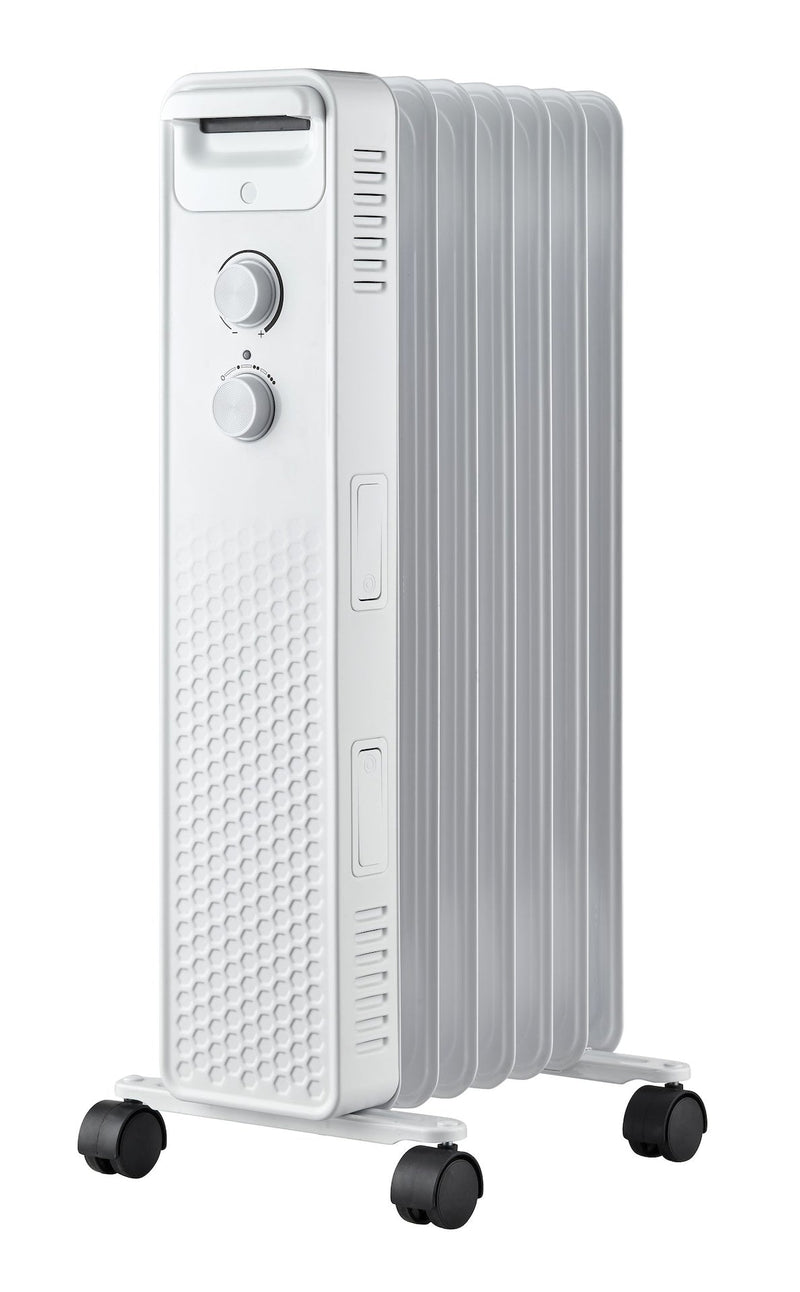 3-Setting Mechanical Oil Filled Heater with Adjustable Thermostat, Castors & Handle, 1500W, White G9647