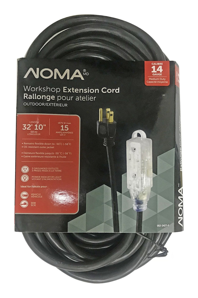 32-ft 10-in 14/3 Outdoor Extension Cord with 3 Grounded Outlets and Lighted End, Black N7873