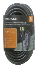 32-ft 10-in 16/3 Light Duty Extension Cord with 3 Grounded Outlets. Audio / Visual, Black