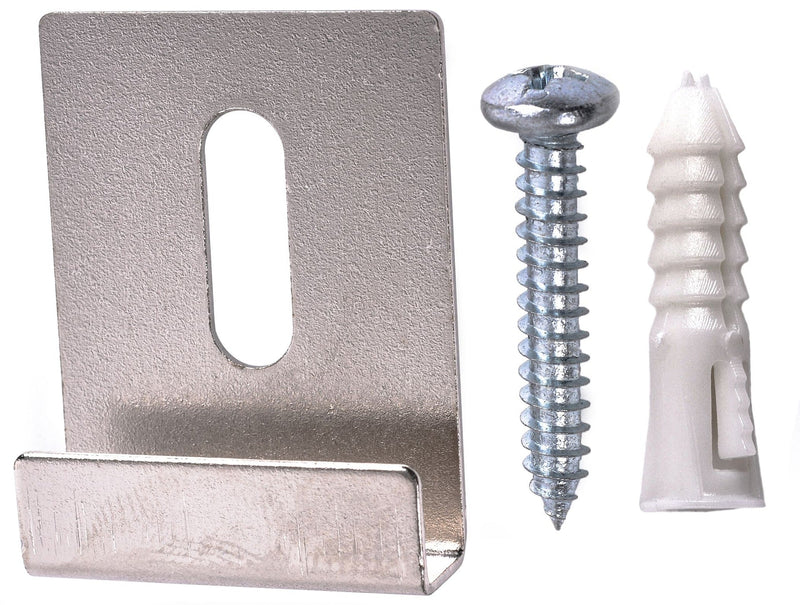 Wide-Channel Mirror Clip, For Frameless Mirrors, Steel Construction, 20-lb Capacity, Silver, 4-pk D631