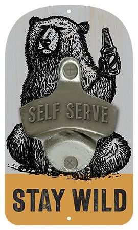 Open Road Brands Rustic Die Cut "Stay Wild" MDF Decor Bottle Opener, Wood/Metal, Grey Q8513