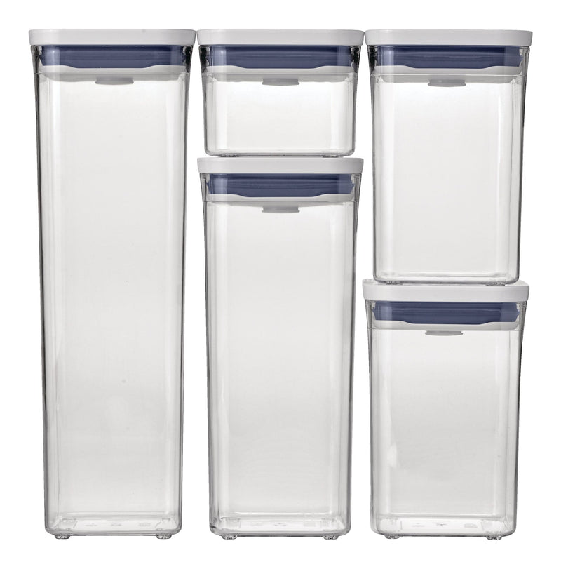 POP Starter Plastic Food Storage Container Set, Various Sizes, White, with Lid, 5 Count I2775