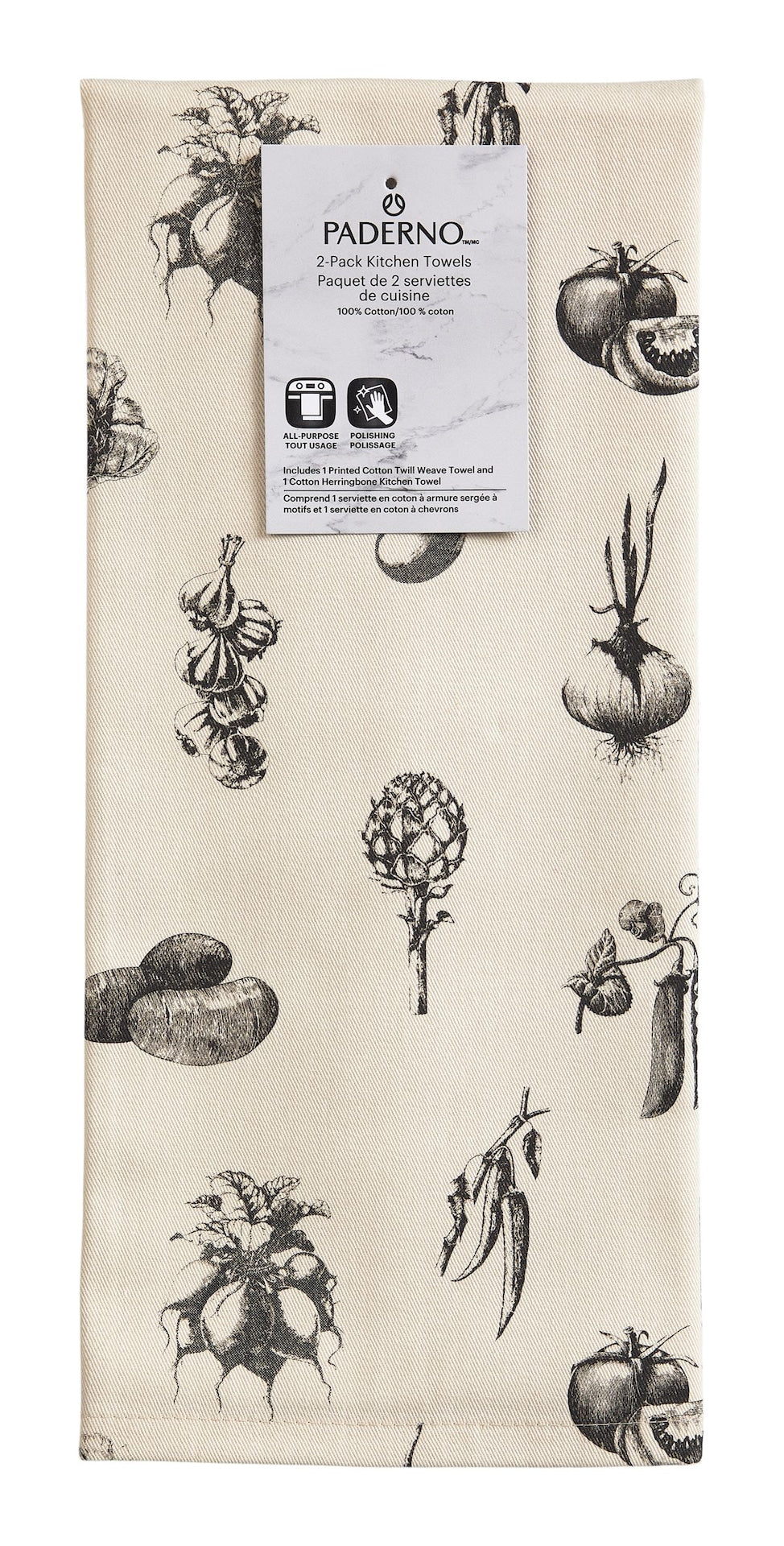 All-Purpose Cotton Kitchen Towels, Grey, 2-pk