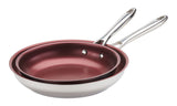 Canadian Signature Stainless Steel Non-Stick Frying Pan, Dishwasher & Oven Safe, Burgundy, 24cm & 28cm, 2-pk