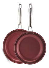 Canadian Signature Stainless Steel Non-Stick Frying Pan, Dishwasher & Oven Safe, Burgundy, 24cm & 28cm, 2-pk