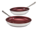 Canadian Signature Stainless Steel Non-Stick Frying Pan, Dishwasher & Oven Safe, Burgundy, 24cm & 28cm, 2-pk