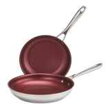 Canadian Signature Stainless Steel Non-Stick Frying Pan, Dishwasher & Oven Safe, Burgundy, 24cm & 28cm, 2-pk