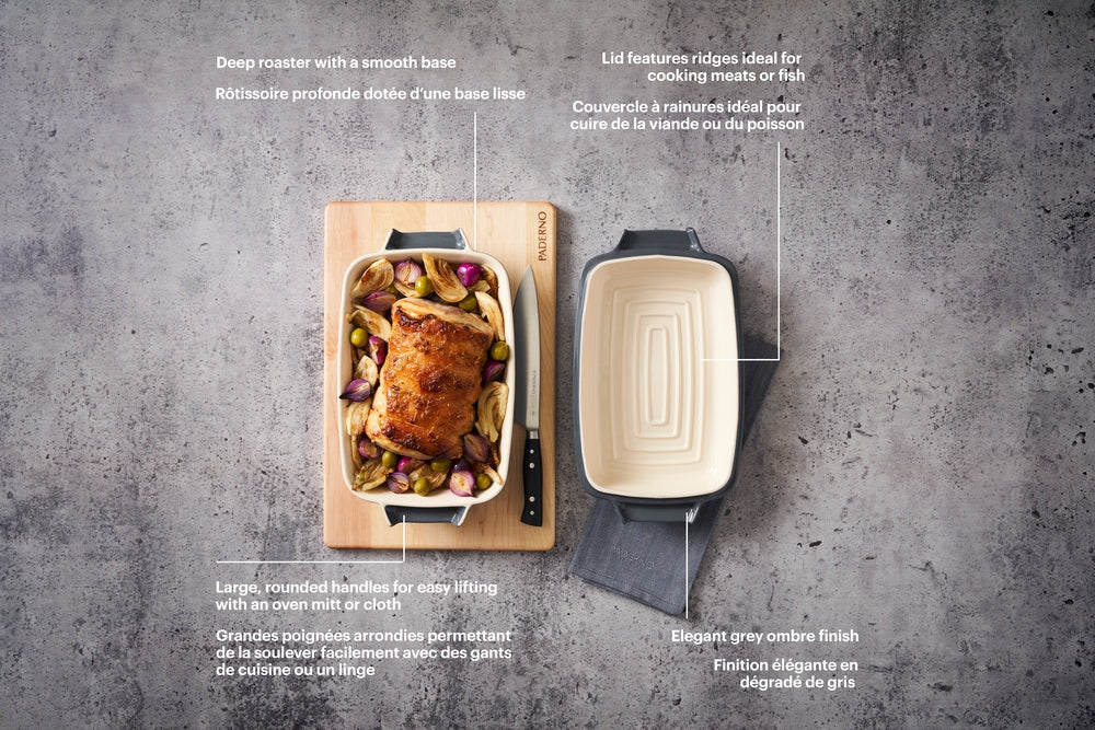 Ceramic Roaster Set, Grey, 15 x 8.5-in, 2-pk