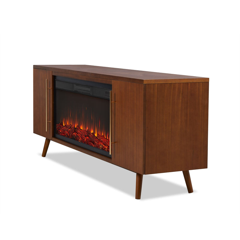 Morris Media Indoor Electric Fireplace TV Stand, 72-in, 1500W, Includes Remote Control & Firebox, Vintage Black Maple L4939