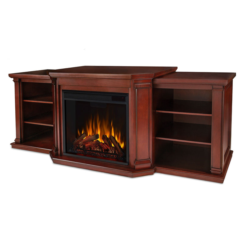 Valmont Media Indoor Electric Fireplace TV Stand, 74-in, 1500W, Includes Remote Control & Firebox, Dark Mahogany E1168