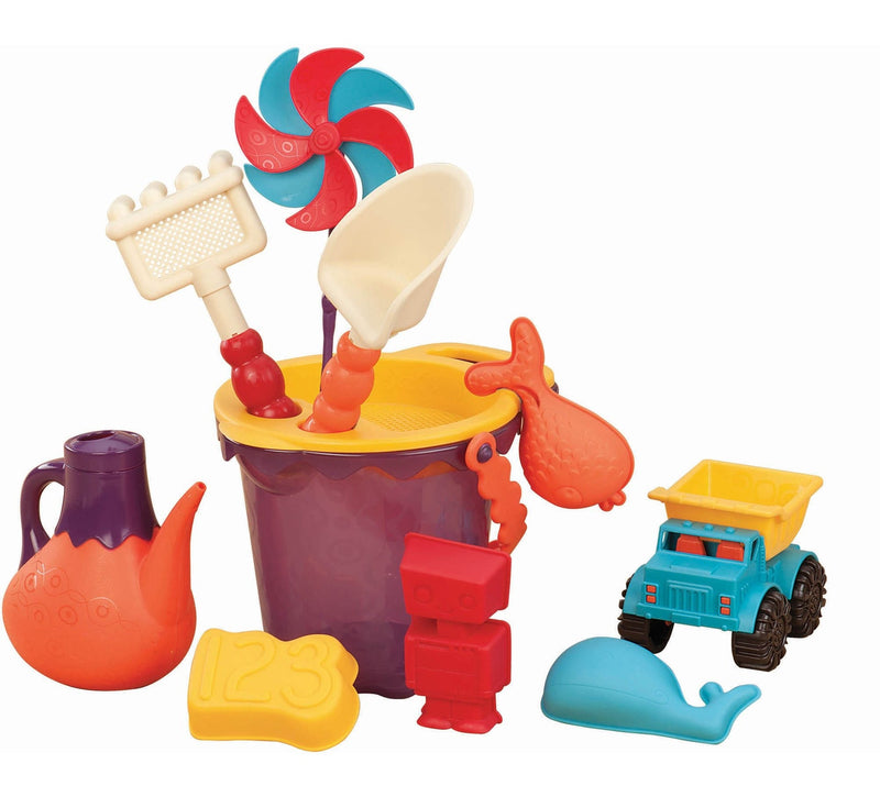 Sand Plastic Mold Toy Set with Bucket, Multi-Coloured, Assorted, 11-pk, Ages 2+, for Summer/Beach Activities W9176