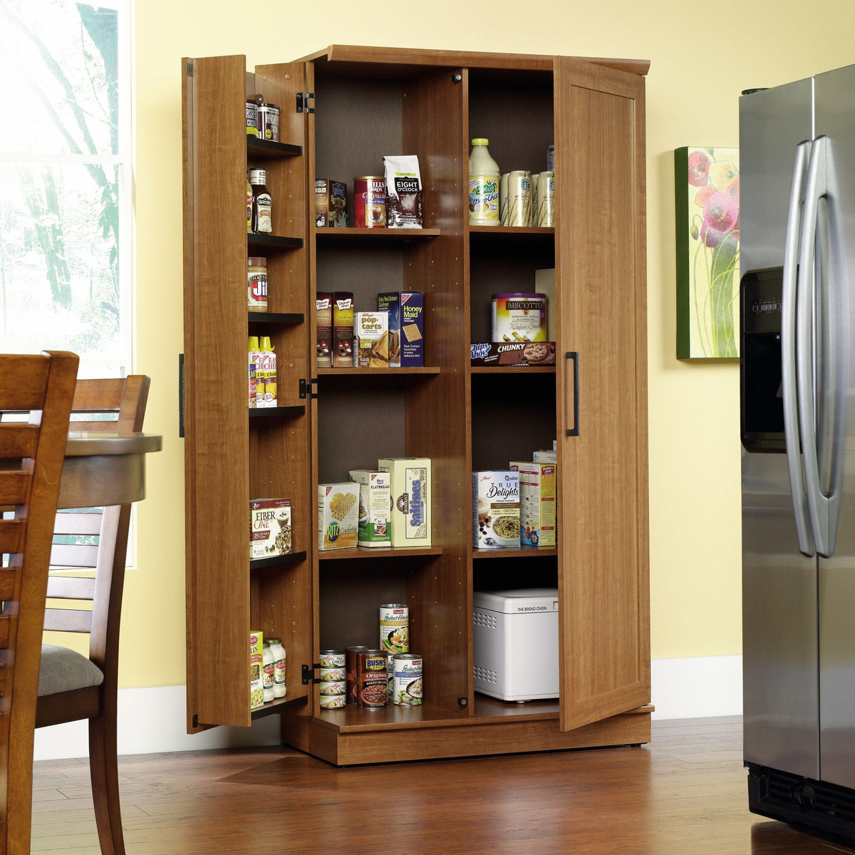 Homeplus 2-Door Storage Cabinet/Pantry with Adjustable Shelves, Sienna Oak Finish