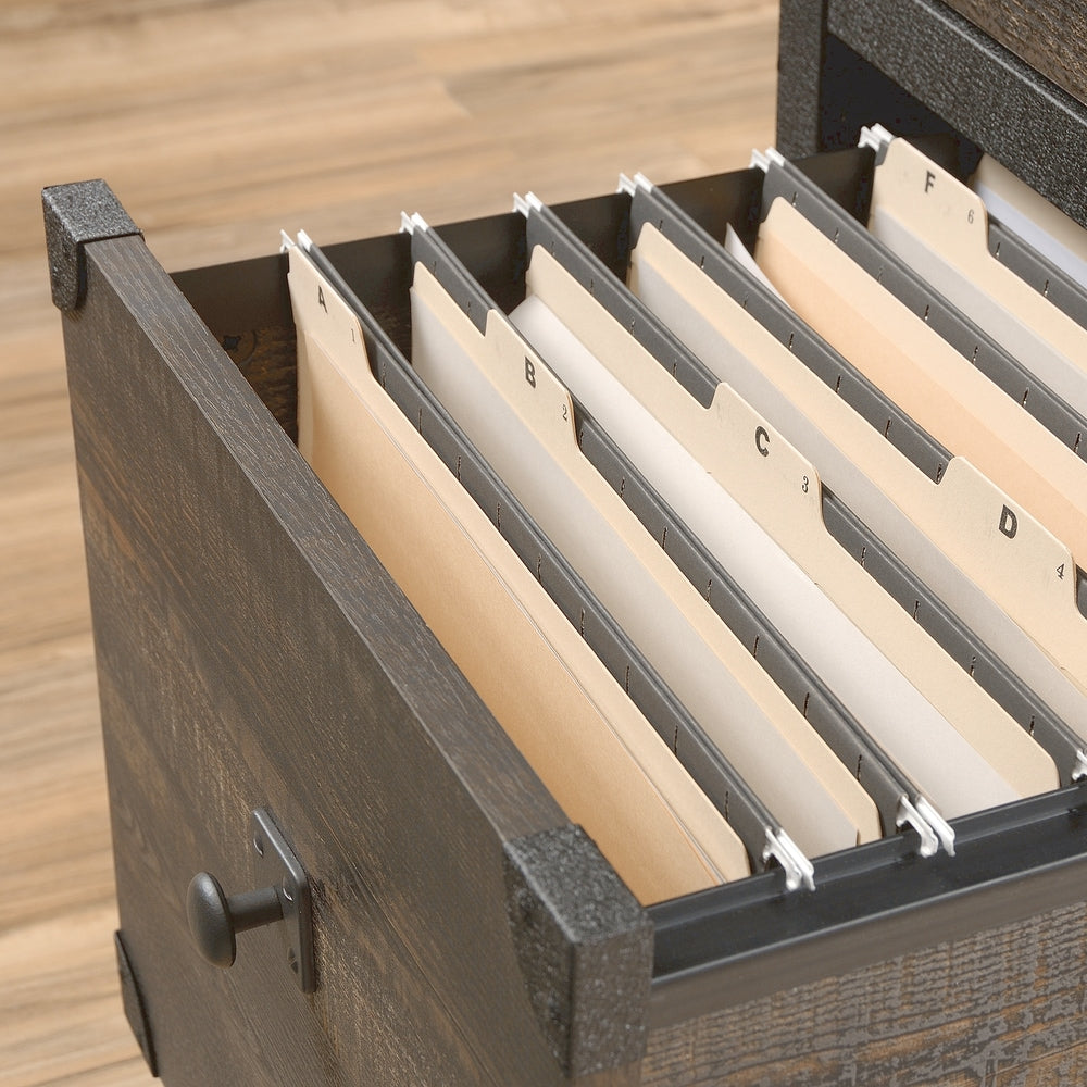 Steel Pedestal River File Cabinet with Drawers, Carbon Oak